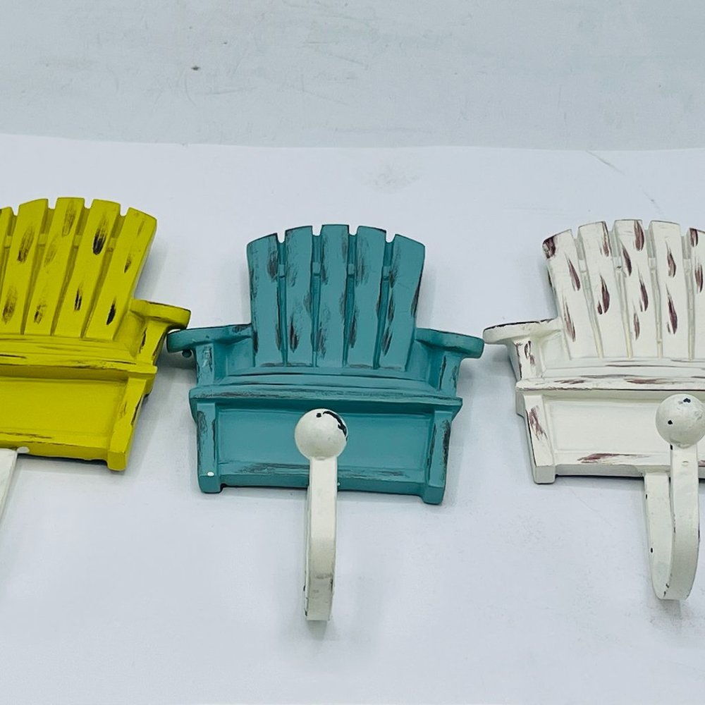 Chair Wall Coat Hooks in White, Blue & Yellow 3 Set Adirondack Chairs